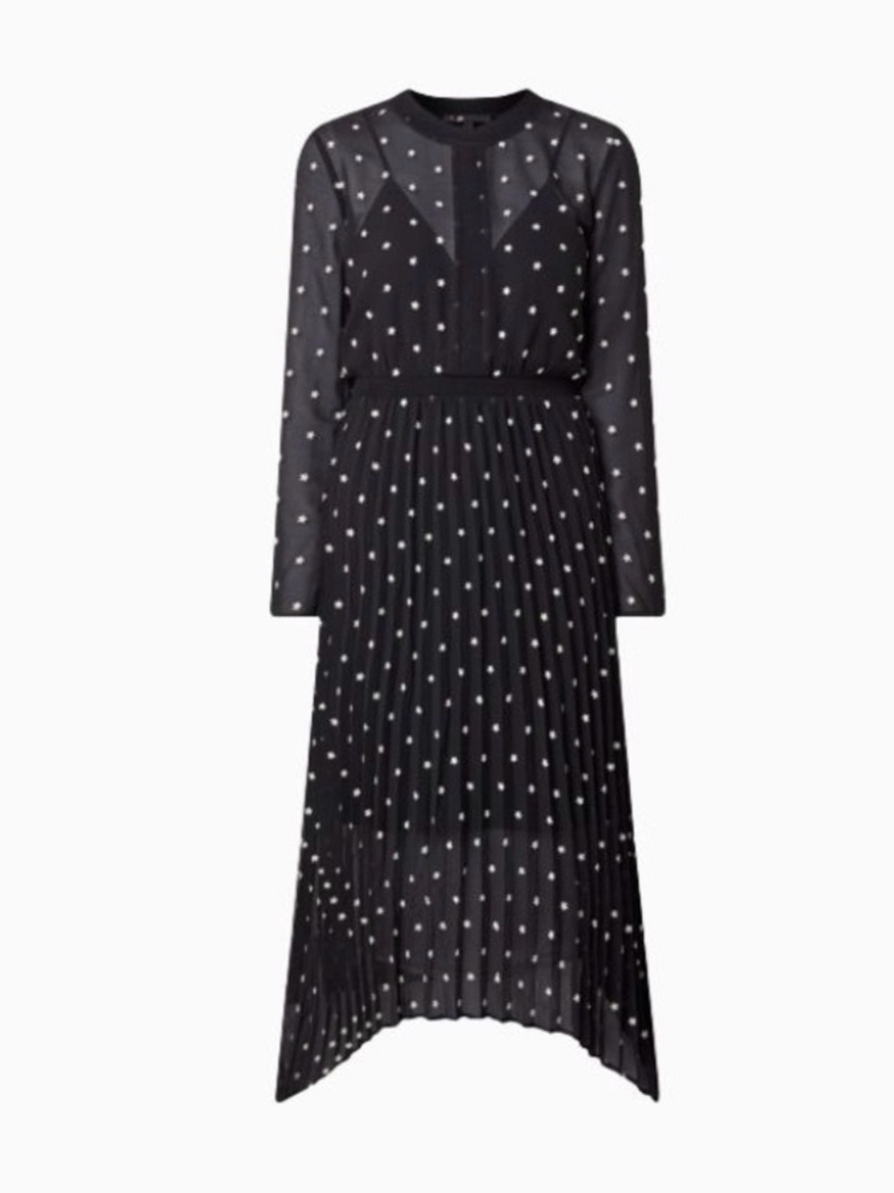 Black Polka Dot Pleated Midi Dress